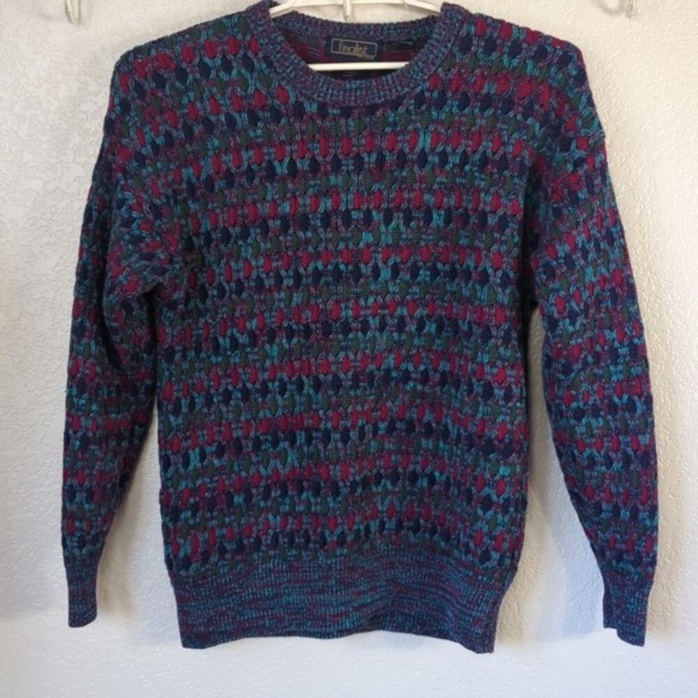Finalist Large Crewneck Sweater Cable Knit Pullover 90's Casual Electric Grandpa
